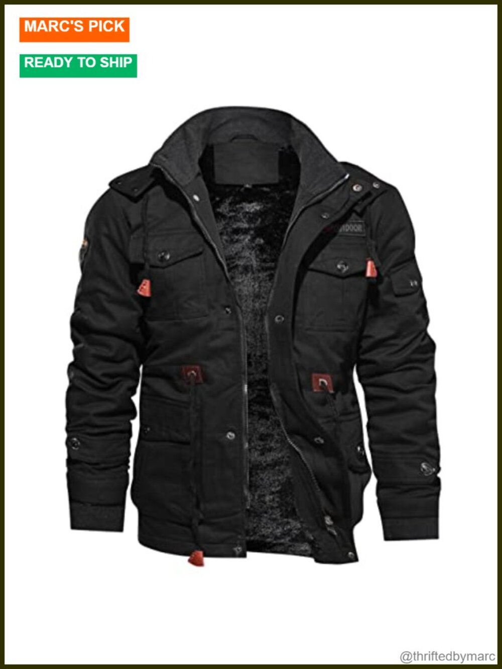 Men's Winter Fleece Lined Military Field Jacket Thick Coat Windproof